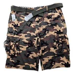 Edition S Camo Cargo Shorts Mens 42‎ Green Cotton Belted Utility ESP225 NEW
